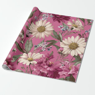Rustic Pink Botanical Bold Vintage Boho Floral  Wrapping Paper