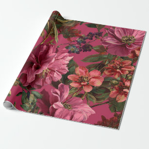 Rustic Pink Botanical Bold Vintage Boho Floral Wrapping Paper