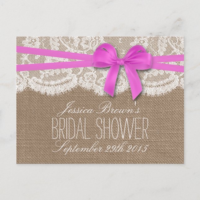 Rustic Pink Bow Bridal Shower Recipe Cards (Front)