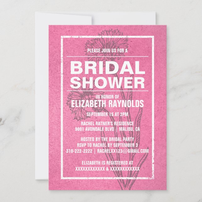 Rustic Pink Bridal Shower Invitations (Front)