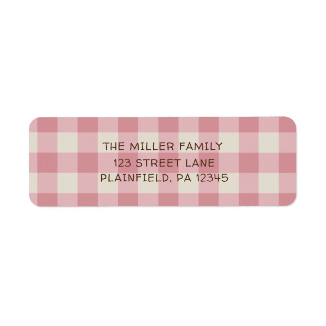 Rustic Pink Buffalo Plaid Return Address Label (Front)