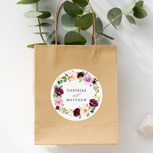 Rustic Pink Burgundy and Purple Floral Wedding Classic Round Sticker