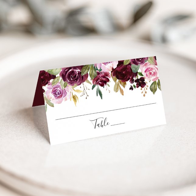 Rustic Pink Burgundy and Purple Floral Wedding Place Card (Creator Uploaded)