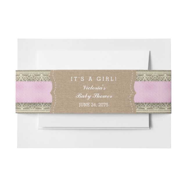 Rustic Pink Burlap and Lace Invitation Belly Band (Front Example)