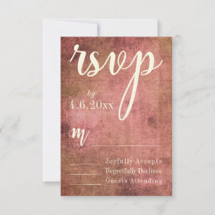 Rustic Pink & Burlap Vintage Typography RSVP 2 Card