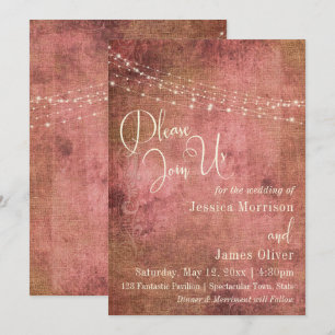 Rustic Pink & Burlap Vintage Typography Wedding 2b Invitation