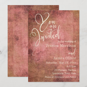 Rustic Pink & Burlap Vintage Typography Wedding Invitation