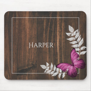 Rustic Pink Butterfly Personalised Mouse Pad