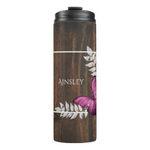 Rustic Pink Butterfly Personalised Thermal Tumbler
