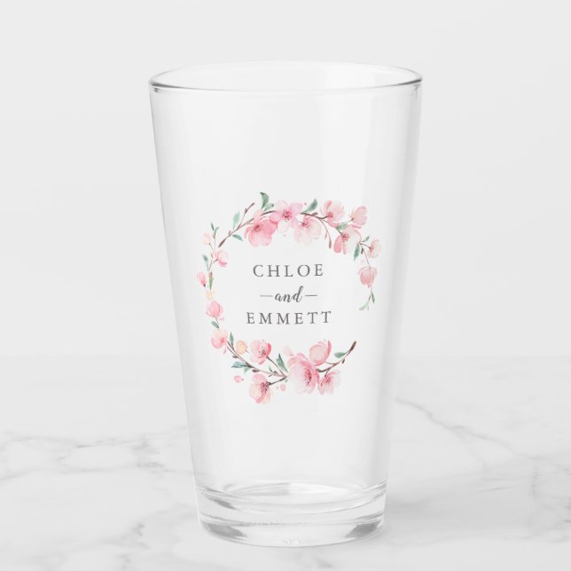 Rustic Pink Cherry Blossom Floral Glass (Front)