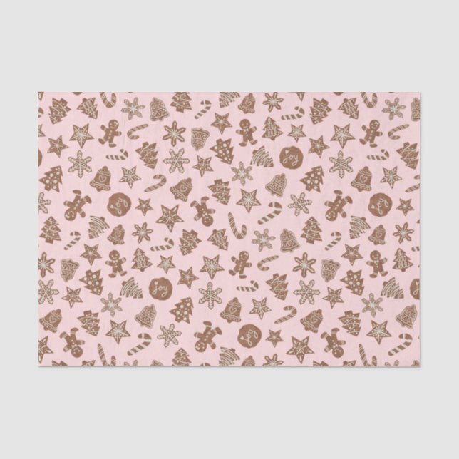Rustic Pink Christmas Cookies Pattern Tissue Paper (Front)