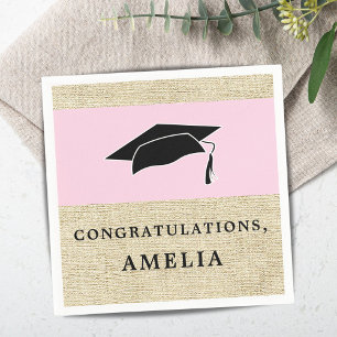 Rustic Pink Congratulations Rustic Graduation Cap Napkin