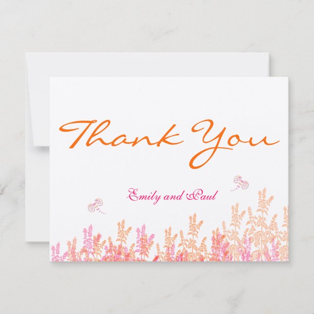 Rustic Pink Coral Wildflower Bee Wedding Thank You (Front)