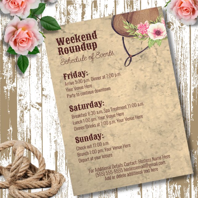 Rustic Pink Cowgirl Bachelorette Itinerary Invitation (Creator Uploaded)