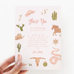 Rustic Pink Cowgirl Birthday Party Thank You Card<br><div class="desc">Rustic and modern cowgirl theme baby shower thank you template card featuring illustration of cacti,  snake,  cowboy hat,  cowboy boots,  etc.</div>