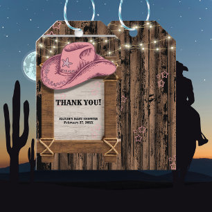 Rustic Pink Cowgirl Hat Baby Shower  Gift Tags
