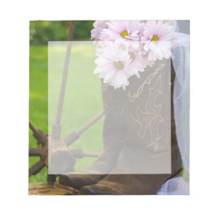Rustic Pink Daisies and Cowboy Boots Wedding Notepad