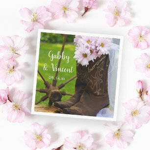 Rustic Pink Daisies Cowboy Boots Western Wedding Napkin