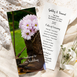 Rustic Pink Daisies Cowboy Boots Western Wedding Programme