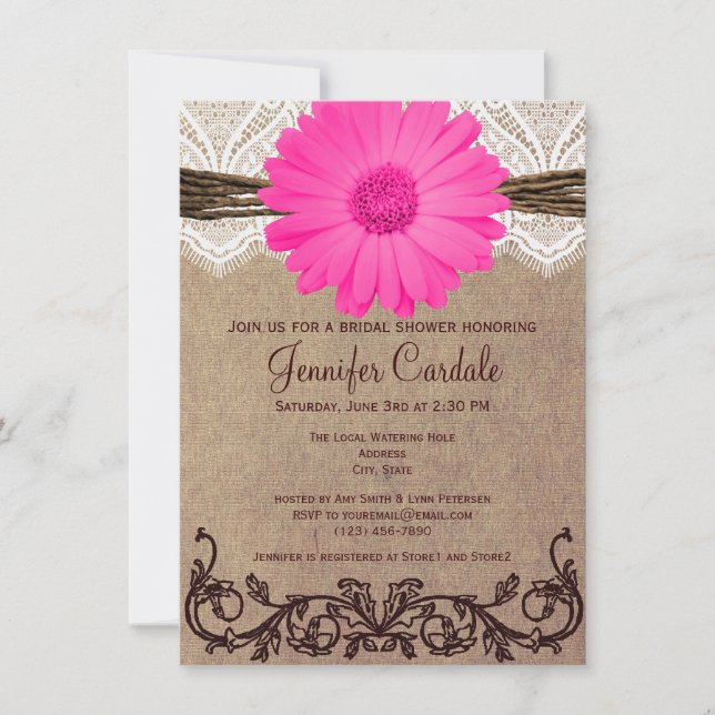 Rustic Pink Daisy Bridal Shower Invitations (Front)