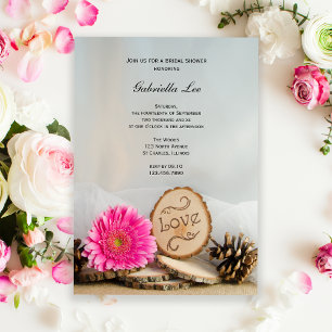 Rustic Pink Daisy Woodland Bridal Shower Invitation