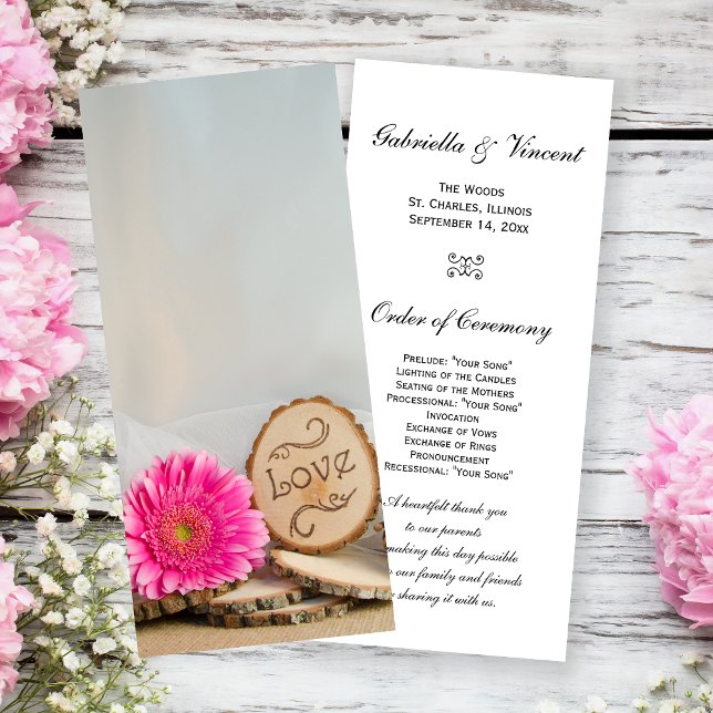 Rustic Pink Daisy Woodland Wedding Program Programme (Creator Uploaded)