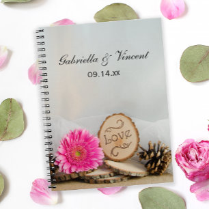 Rustic Pink Daisy Woodland Wedding Spiral Notebook