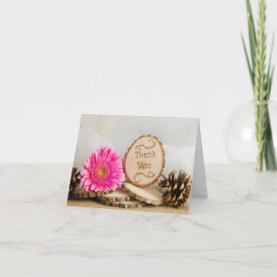 Rustic Pink Daisy Woodland Wedding Thank You Card