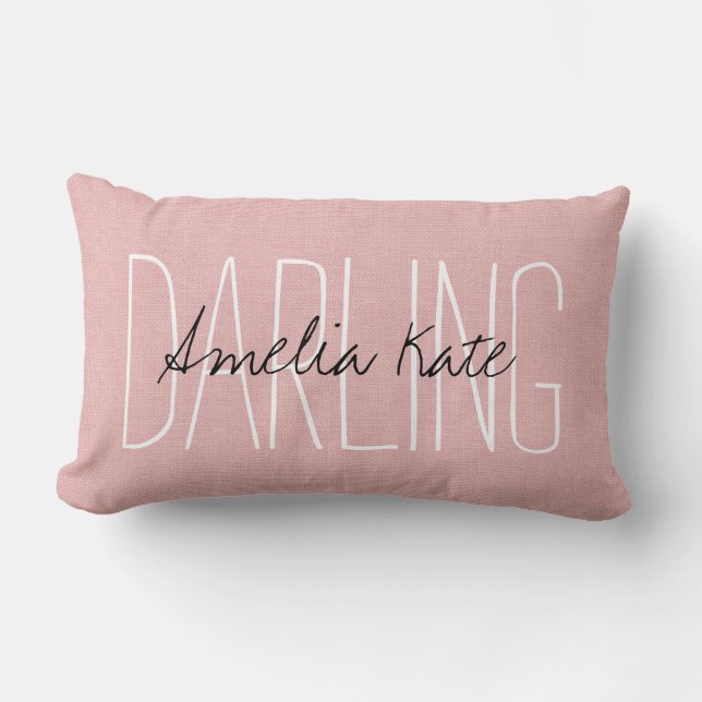 Rustic Pink Darling Monogram Lumbar Cushion (Front)