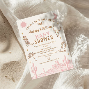 Rustic Pink Desert Girls Cowgirl Baby Shower Invitation