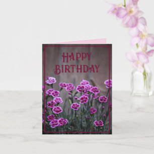 Rustic Pink Dianthus Flowers Birthday Card