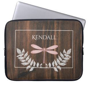 Rustic Pink Dragonfly Personalised Laptop Sleeve