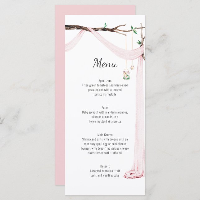 Rustic Pink Drape Tree Branch Wedding Menu (Front/Back)