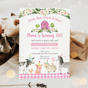 Rustic Pink Farm Floral 2nd Birthday Invitation