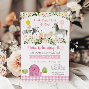 Rustic Pink Farm Floral 2nd Birthday Invitation