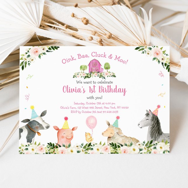 Rustic Pink Farm Floral Birthday Invitation (Creator Uploaded)