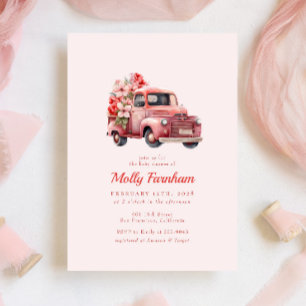 Rustic Pink Farm Truck Floral Girl Baby Shower Invitation