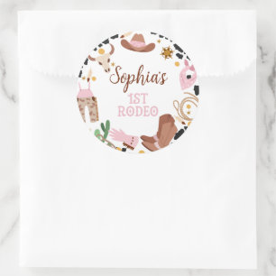 Rustic Pink First Rodeo 1st Birthday  Classic Round Sticker