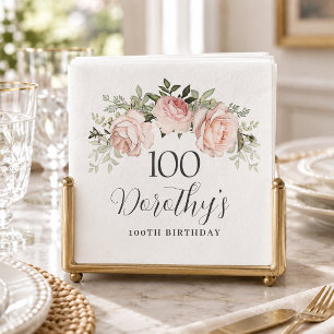 Rustic Pink Floral 100th Birthday Party Custom Napkin