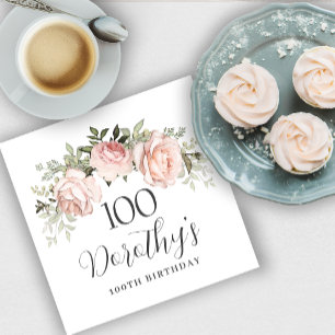 Rustic Pink Floral 100th Birthday Party Custom Napkin