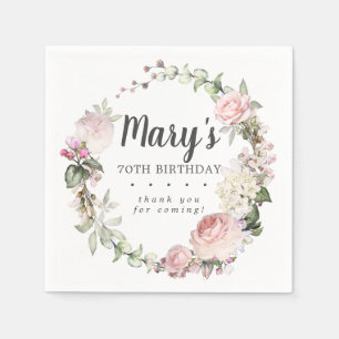 Rustic Pink Floral 70th Birthday Party Napkin