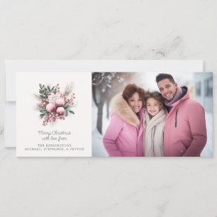 Rustic Pink Floral and Gingham Plaid Holiday Photo Card