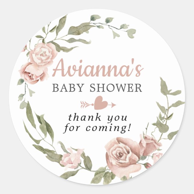 Rustic Pink Floral Baby Shower Thank You Classic R Round Sticker (Front)