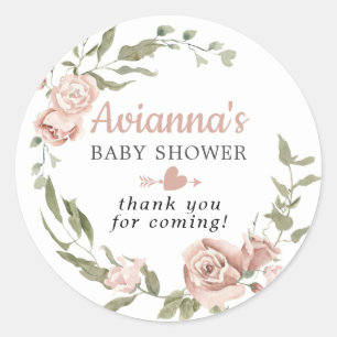 Rustic Pink Floral Baby Shower Thank You Classic R Round Sticker