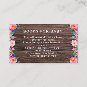 Rustic Pink Floral Books For Baby Enclosure Card