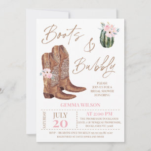 Rustic Pink Floral Boots and Bubbly Bridal Shower  Invitation