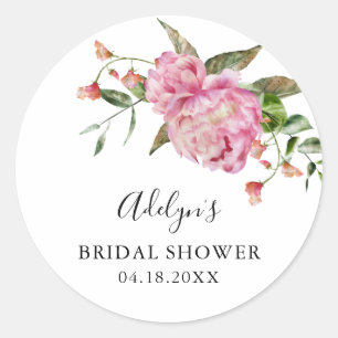 Rustic Pink Floral Bridal Shower Favour   Classic Round Sticker