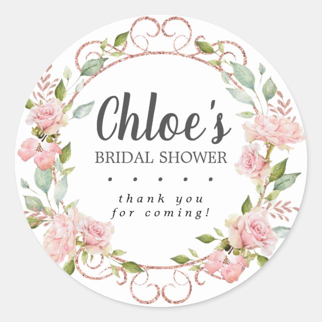 Rustic Pink Floral Bridal Shower Thank You Classic Round Sticker (Front)