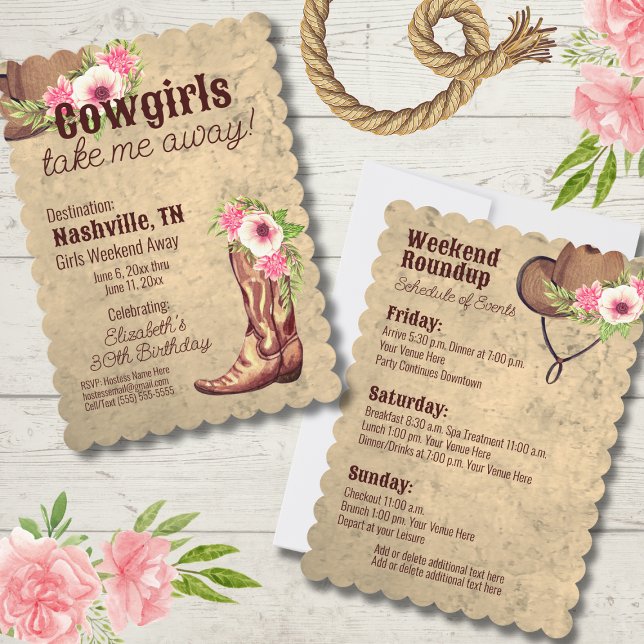Rustic Pink Floral Cowgirl Invitation 2 sides (Creator Uploaded)