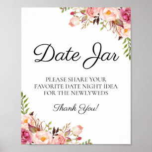 Rustic Pink Floral Date Jar Sign Wedding